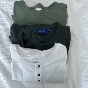 Three men’s XL long sleeve shirts. Brands Old Navy and APT 9